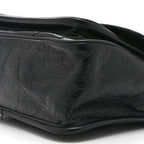 Crinkled Calfskin Matelasse Monogram Medium Niki Chain Satchel Black