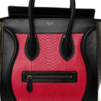 Snakeskin Smooth Calfskin Mini Tri-Color Luggage Fuchsia