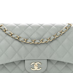 Caviar Quilted Jumbo Double Flap Light Blue