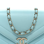 Calfskin Quilted Chevron Envelope Flap Turquoise