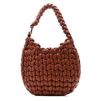 Lambskin Woven Wooden C Shoulder Bag Sepia Brown