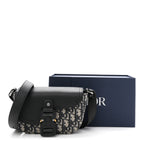 Grained Calfskin Oblique Mini Saddle Messenger Bag With Flap Beige Black