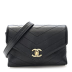 Calfskin Chevron Stitched Coco Waist Bag Black