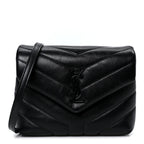 Calfskin Y Quilted Monogram Monochrome Toy Loulou Crossbody Bag Black