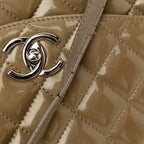 Patent Quilted Accordion Shopping Tote Beige