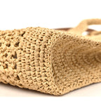 Raffia Crochet Woven Tote Bag Beige