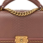 Snakeskin Calfskin Medium Chain Around Top Handle Boy Flap Mauve