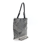 Satin Crystal Metal Triangle Logo Chain Crossbody Handbag Cristal