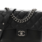 Calfskin Quilted Medium Rock My Shoulder Flap Black