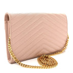 Grain De Poudre Matelasse Chevron Monogram Chain Wallet Pale Pink