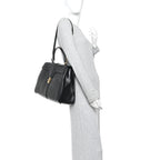 Satinated Calfskin Large 16 Top Handle Bag Black
