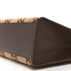 Monogram Jumbo GG Textured Dollar Calfskin Web Tote Bag Camel Ebony New Acero
