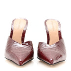 Gloss Calfskin Crocodile Embossed Mules 40 Merlot