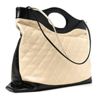 Aged Calfskin Quilted Large 31 Shopping Bag Beige Black Beige Black